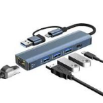 Adattatore Multifunzione e Multiporta Usb-A Usb-C a Usb-A, Usb-C, Lan Gigabit