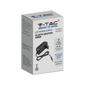 V-TAC Alimentatore 12V 42W 3,5A per Telecamere, Strisce LED, Modem, Monitor - Input AC 100-240V 50/60Hz, Nero IP44